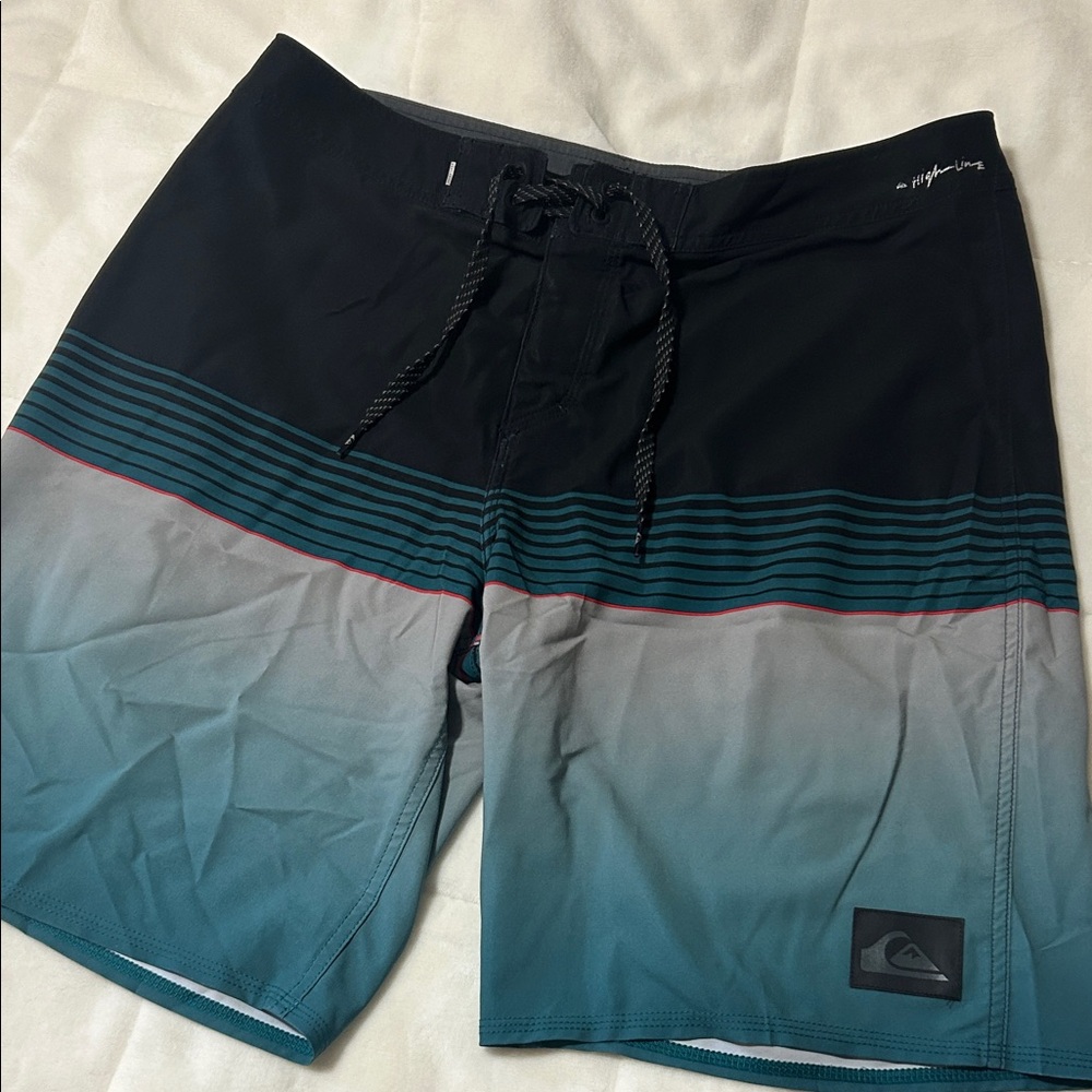 3/$20 Quiksilver Men's Swim Shorts - Black and Teal